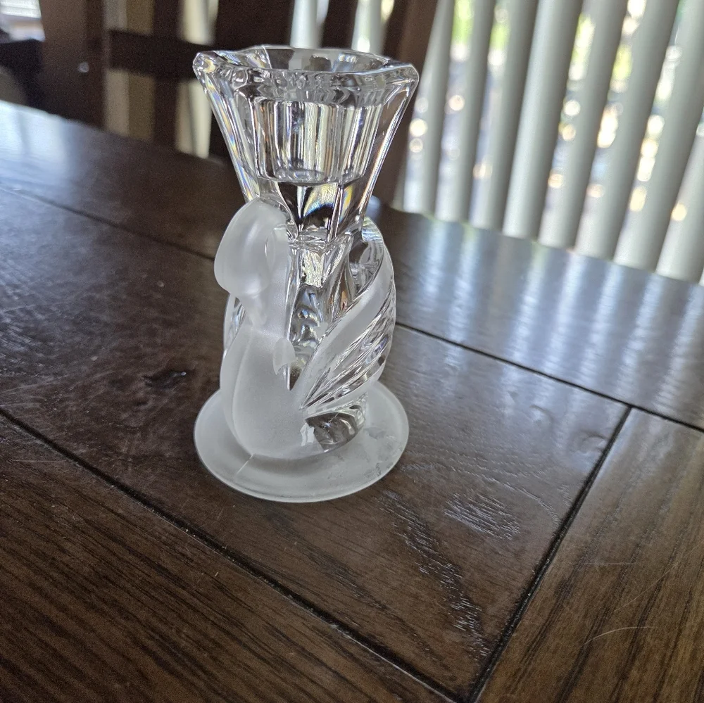 Party Lite 24% Lead Crystal Swan Taper Candle Holder - Picture 2 of 6